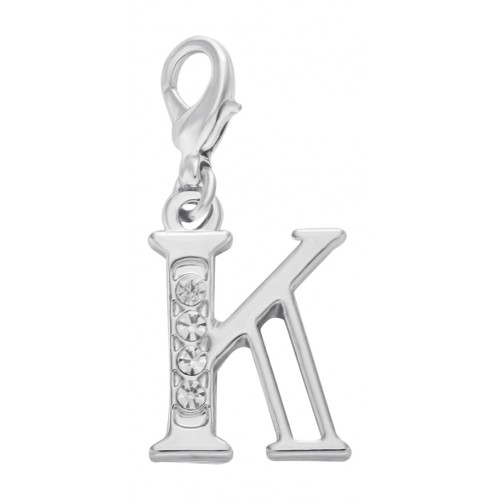 Handmade Personalised Letter K Clip On Charm with Rhinestones